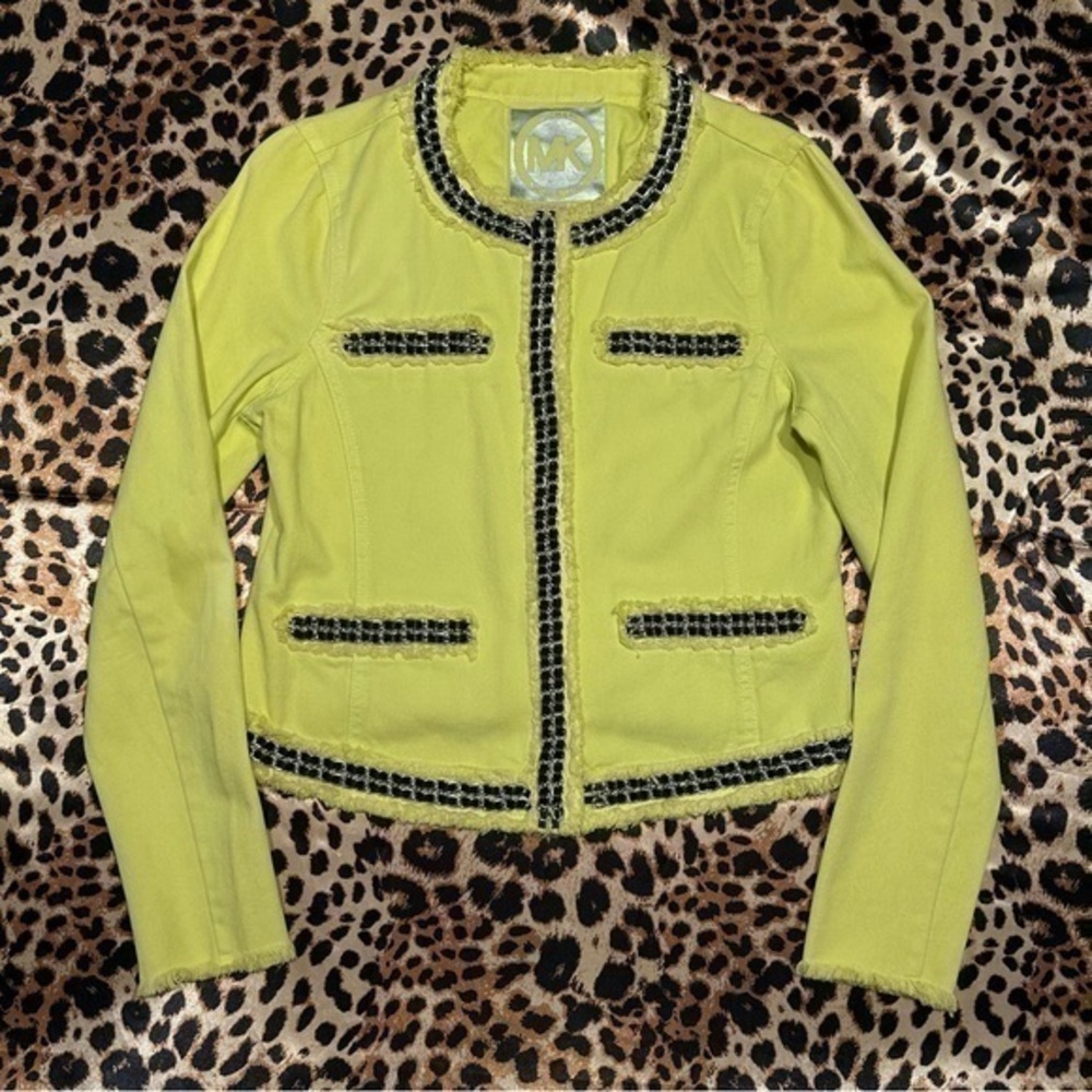 Michael Kors Neon Yellow Denim Chain Detailed Jacket